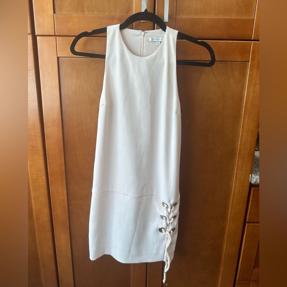 Rebecca Minkoff White Midi Shift Dress with Rope Lace Detail